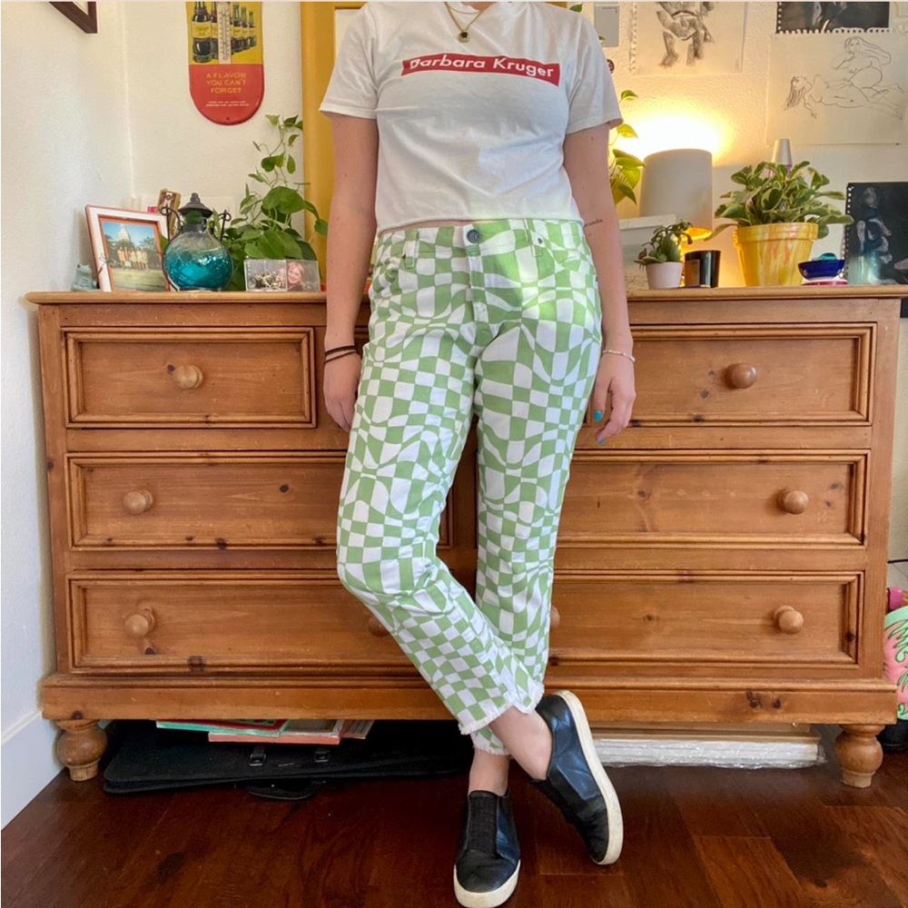 Hand Painted Checkered Jeans